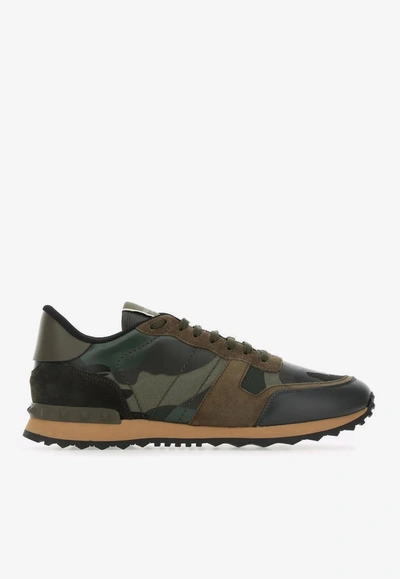 Valentino Rockrunner Camouflage-print Leather And Suede Low-top Trainers In Multicolor
