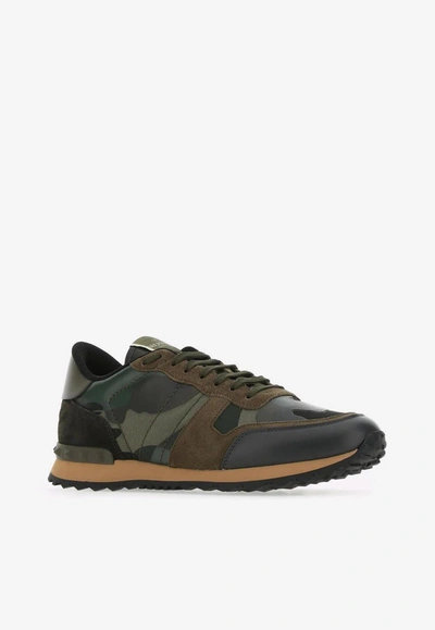 Valentino Rockrunner Camouflage-print Leather And Suede Low-top Trainers In Multicolor