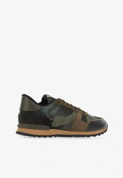 Valentino Rockrunner Camouflage-print Leather And Suede Low-top Trainers In Multicolor