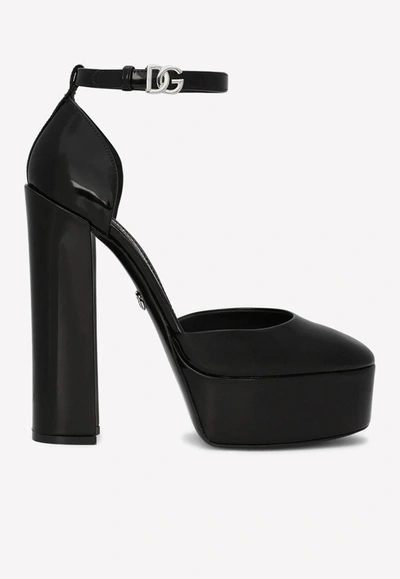 Shop Dolce & Gabbana Capri 105 Platform Pumps In Polished Leather In Black