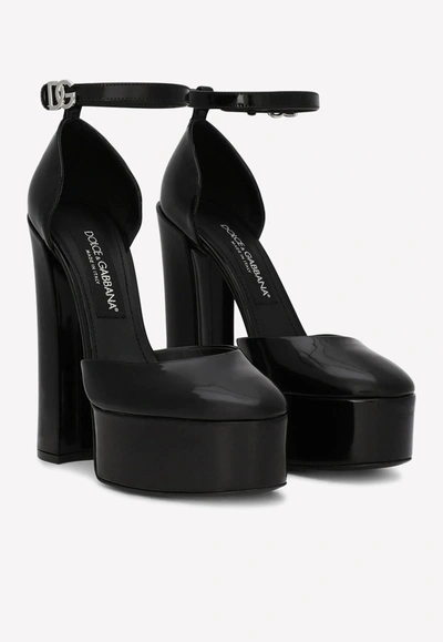 Shop Dolce & Gabbana Capri 105 Platform Pumps In Polished Leather In Black