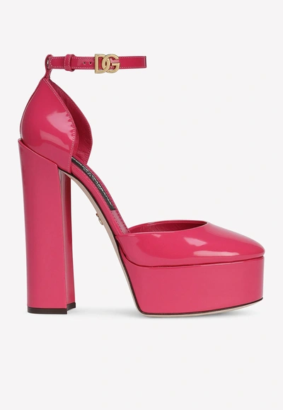 Shop Dolce & Gabbana Capri 145 Platform Pumps In Polished Leather In Pink