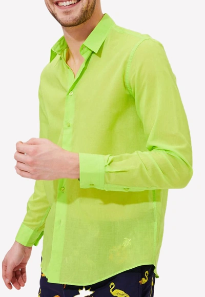 Shop Vilebrequin Caracal Long-sleeved Cotton Shirt In Green