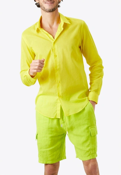 Shop Vilebrequin Caracal Long-sleeved Cotton Shirt In Yellow