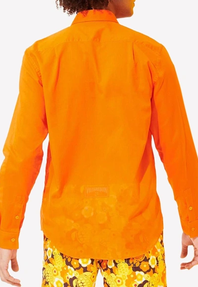 Shop Vilebrequin Caracal Long-sleeved Cotton Shirt In Orange