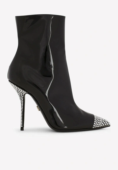 Shop Dolce & Gabbana Cardinale 105 Crystal Ankle Boots In Patent Leather In Black