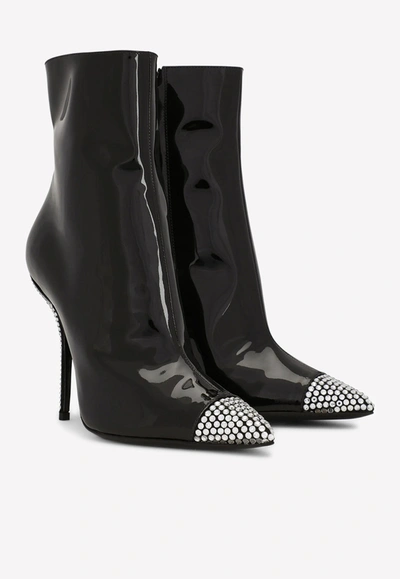 Shop Dolce & Gabbana Cardinale 105 Crystal Ankle Boots In Patent Leather In Black