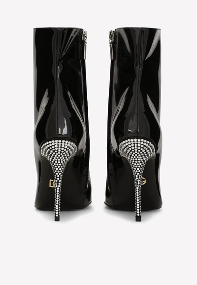 Shop Dolce & Gabbana Cardinale 105 Crystal Ankle Boots In Patent Leather In Black