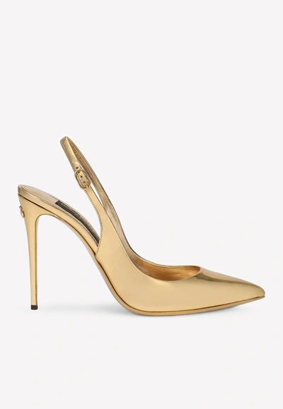 Shop Dolce & Gabbana Cardinale 105 Metallic Slingback Pumps In Calf Leather In Gold