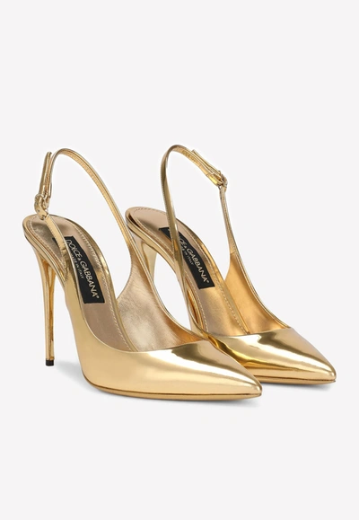 Shop Dolce & Gabbana Cardinale 105 Metallic Slingback Pumps In Calf Leather In Gold