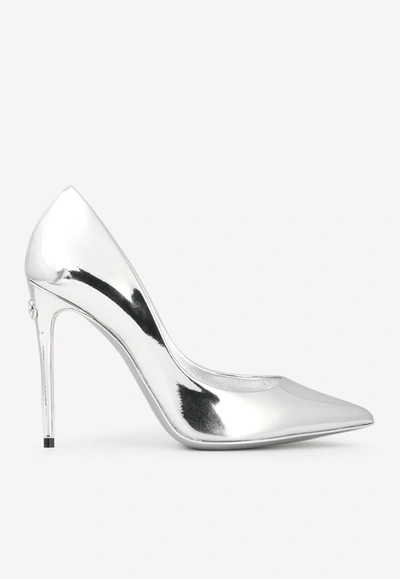 Shop Dolce & Gabbana Cardinale 105 Pointed Pumps In Mirrored Leather In Silver