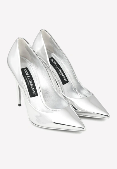 Shop Dolce & Gabbana Cardinale 105 Pointed Pumps In Mirrored Leather In Silver