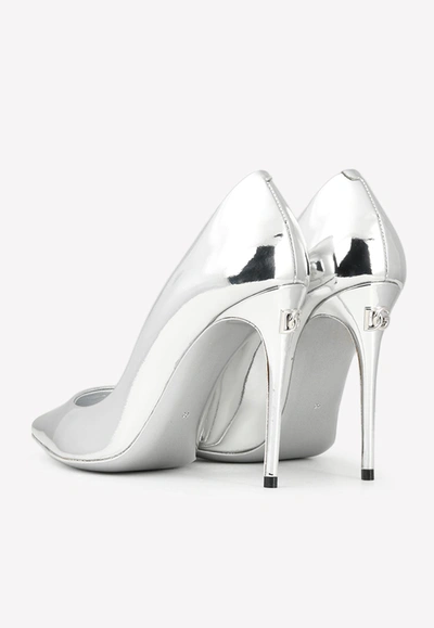 Shop Dolce & Gabbana Cardinale 105 Pointed Pumps In Mirrored Leather In Silver
