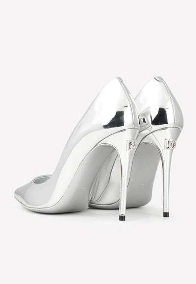 Dolce & Gabbana Cardinale 105 Pointed Pumps In Mirrored Leather In Silver