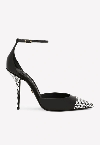 Shop Dolce & Gabbana Cardinale 105 Rhinestone Embellished Pumps In Patent Leather In Black