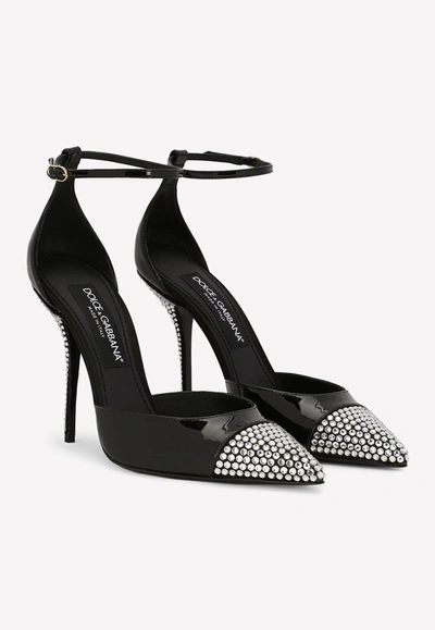 Shop Dolce & Gabbana Cardinale 105 Rhinestone Embellished Pumps In Patent Leather In Black