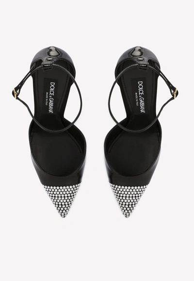 Dolce & Gabbana Cardinale 105 Rhinestone Embellished Pumps In Patent Leather In Black