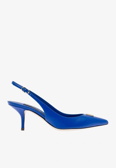 Shop Dolce & Gabbana Cardinale 60 Dg Logo Slingback Pumps In Calf Leather In Blue