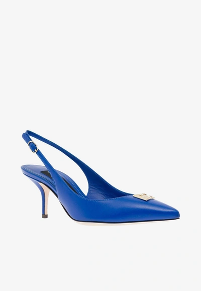 Shop Dolce & Gabbana Cardinale 60 Dg Logo Slingback Pumps In Calf Leather In Blue