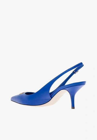 Shop Dolce & Gabbana Cardinale 60 Dg Logo Slingback Pumps In Calf Leather In Blue