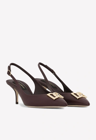 Dolce & Gabbana Cardinale 60 Slingback Pumps In Calf Leather In Bordeaux