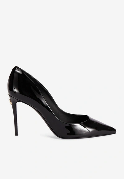 Shop Dolce & Gabbana Cardinale 90 Patent Leather Pointed Pumps In Black