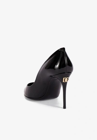 Shop Dolce & Gabbana Cardinale 90 Patent Leather Pointed Pumps In Black