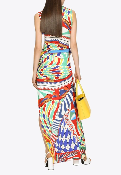 Shop Dolce & Gabbana Caretto Print Maxi Dress With Slit In Multicolor