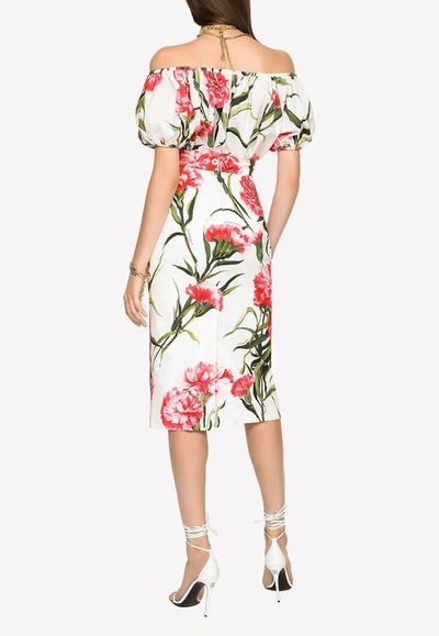 Shop Dolce & Gabbana Carnation Print Midi Skirt In Multicolor