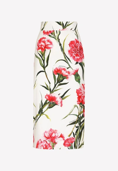 Shop Dolce & Gabbana Carnation Print Midi Skirt In Multicolor
