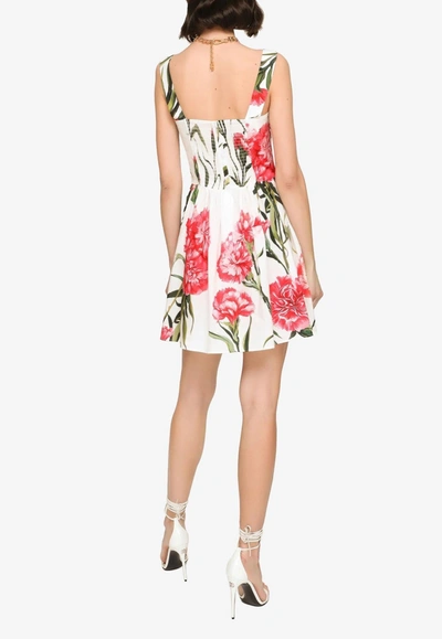 Dolce & Gabbana Carnation Print Poplin Corset Mini Dress In Multicolor