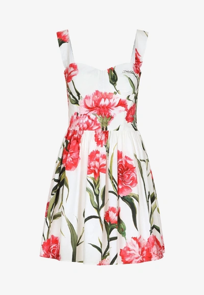 Dolce & Gabbana Carnation Print Poplin Corset Mini Dress In Multicolor