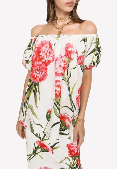 Shop Dolce & Gabbana Carnation-print Off-shoulder Blouse In Multicolor