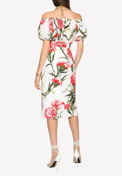Dolce & Gabbana Carnation-print Off-shoulder Blouse In Multicolor