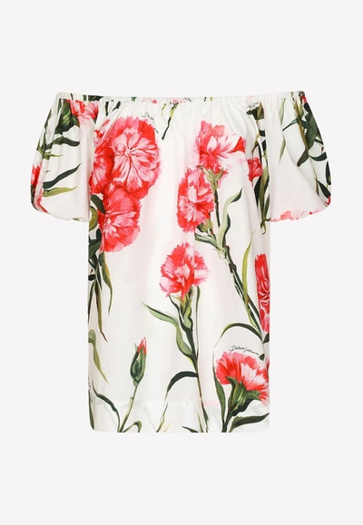 Dolce & Gabbana Carnation-print Off-shoulder Blouse In Multicolor