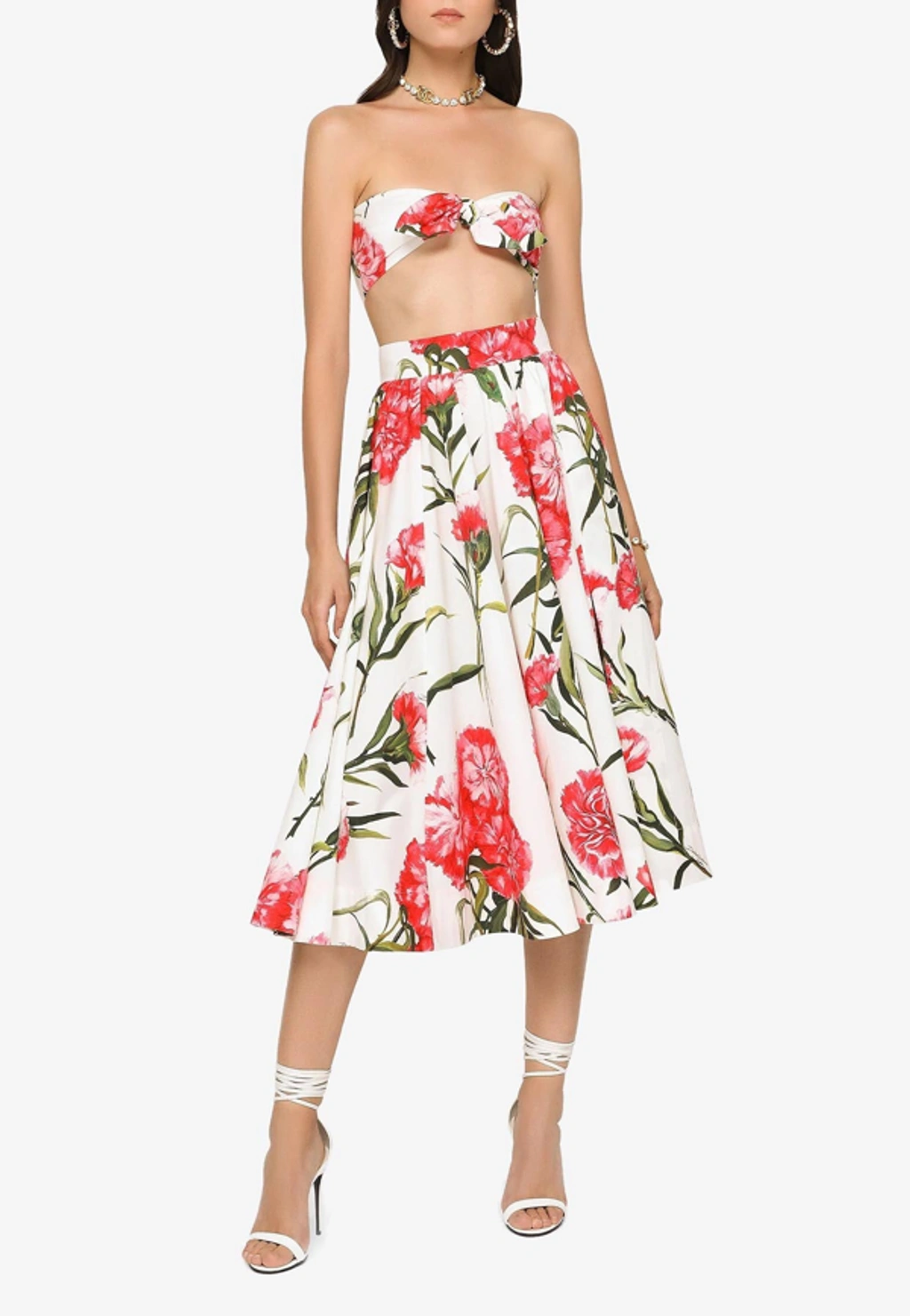 Dolce & Gabbana Carnation Print Poplin Bandeau Top In