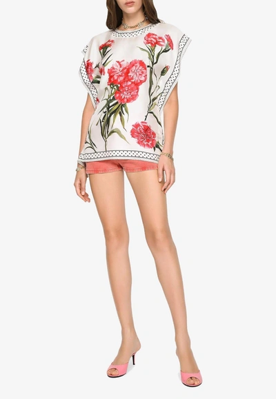 Shop Dolce & Gabbana Carnation-print Silk Blouse In Multicolor