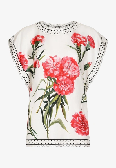 Shop Dolce & Gabbana Carnation-print Silk Blouse In Multicolor