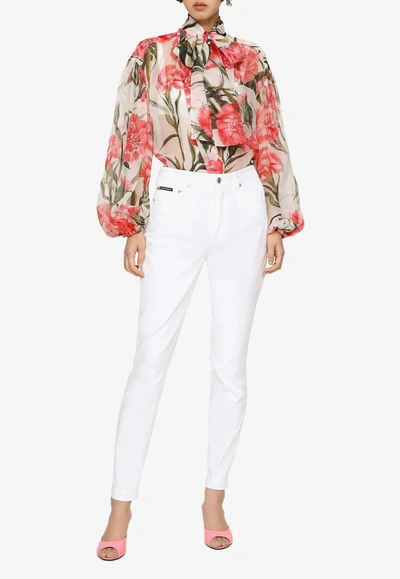 Dolce & Gabbana Carnation-print Silk Shirt In Multicolor