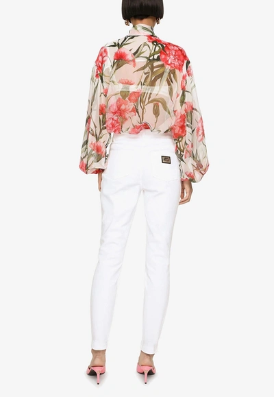 Dolce & Gabbana Carnation-print Silk Shirt In Multicolor