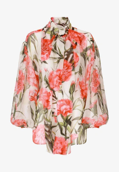 Shop Dolce & Gabbana Carnation-print Silk Shirt In Multicolor