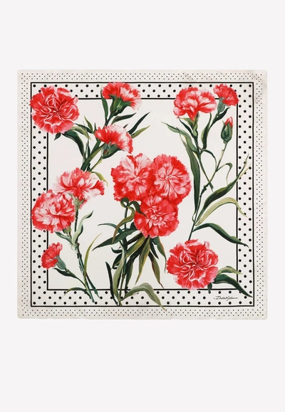 Shop Dolce & Gabbana Carnation-print Twill Silk Scarf In Multicolor