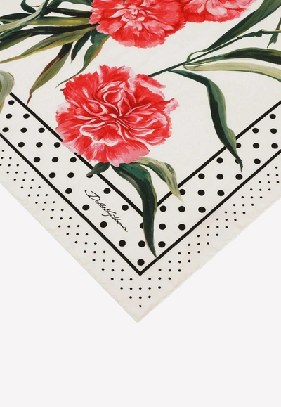 Shop Dolce & Gabbana Carnation-print Twill Silk Scarf In Multicolor