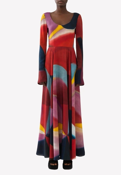 Shop Chloé Caroline Denervaud Long-sleeved Silk Maxi Dress In Multicolor