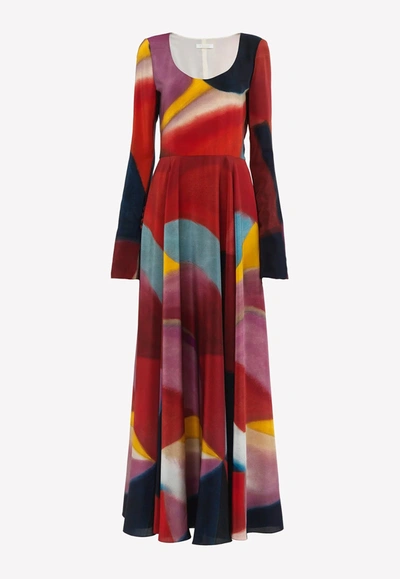 Shop Chloé Caroline Denervaud Long-sleeved Silk Maxi Dress In Multicolor