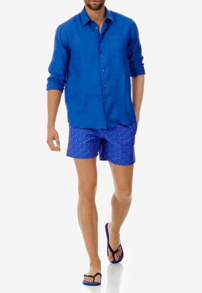 Shop Vilebrequin Caroubis Long-sleeved Linen Shirt In Blue