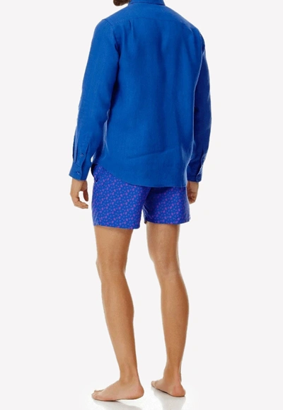 Vilebrequin Linen Solid Classic Fit Shirt In Blue