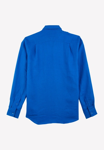 Shop Vilebrequin Caroubis Long-sleeved Linen Shirt In Blue