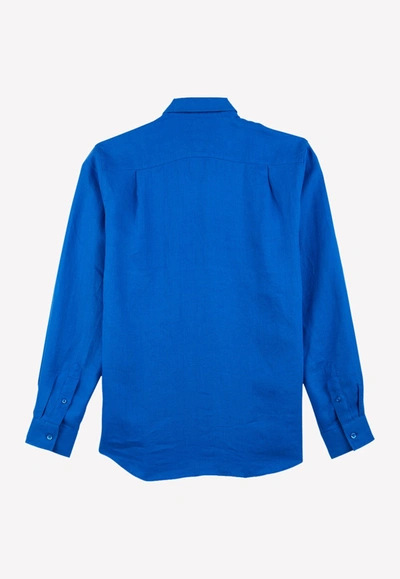 Vilebrequin Linen Solid Classic Fit Shirt In Blue
