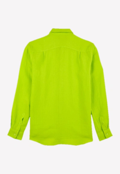 Shop Vilebrequin Caroubis Long-sleeved Linen Shirt In Green